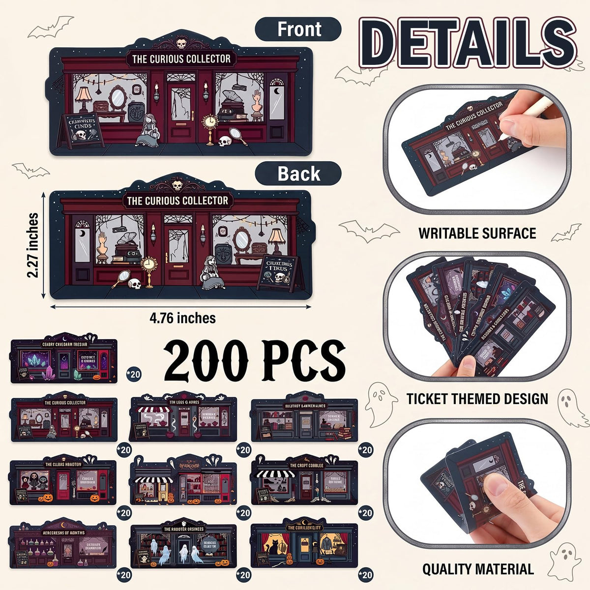 Gersoniel 200 Pcs Halloween Gothic Bookmarks Dark Retro Magic Spooky Haunted Shop Paper Bookmarks with Pumpkin Ghost Witchy for Book Lovers Dark Academia Reading Markers Halloween Party Favors Gifts