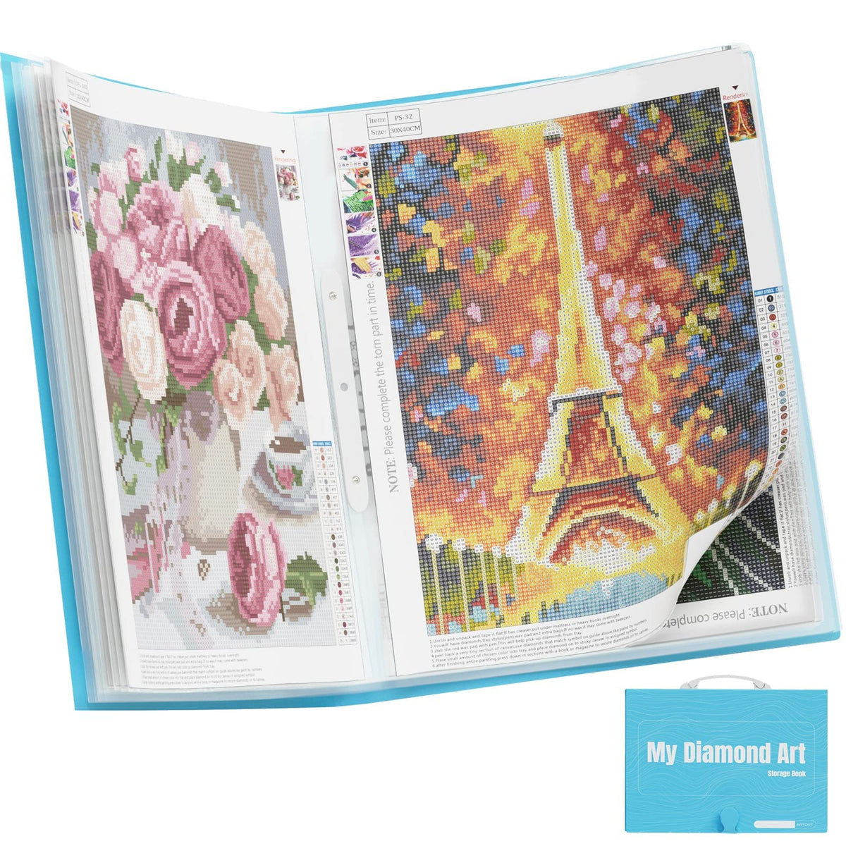 ARTDOT A3 Storage Book for Diamond Art Kits, Portfolio Folder for Diamond Painting Accessories with 30 Pocket Slevees Protectors (16.9x12.4inches)