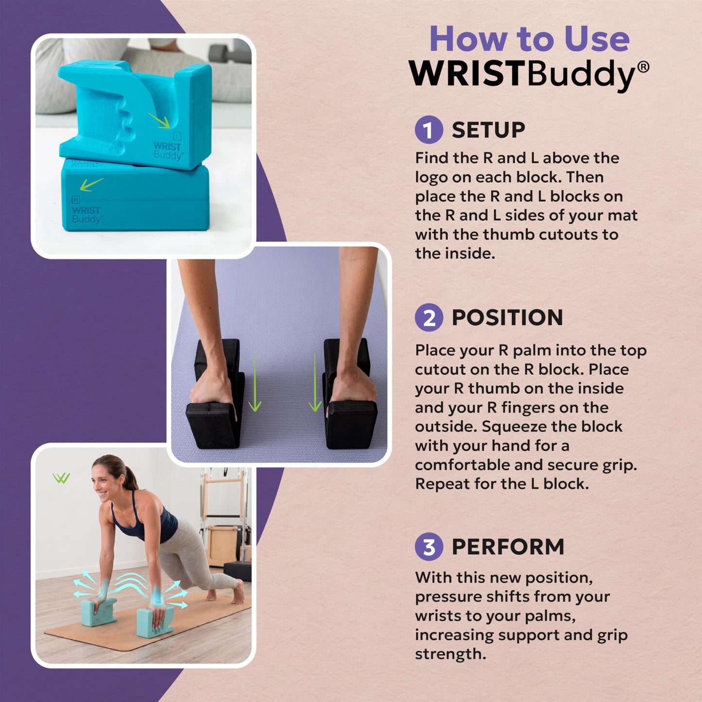 WRISTBuddy® Hand-Shaped Ergonomic Yoga Blocks for Optimal Wrist Support During Yoga, Pilates, Pushups, Planks, and Handstands - Patented Non Slip Blocks for Enhanced Stability and Comfort.