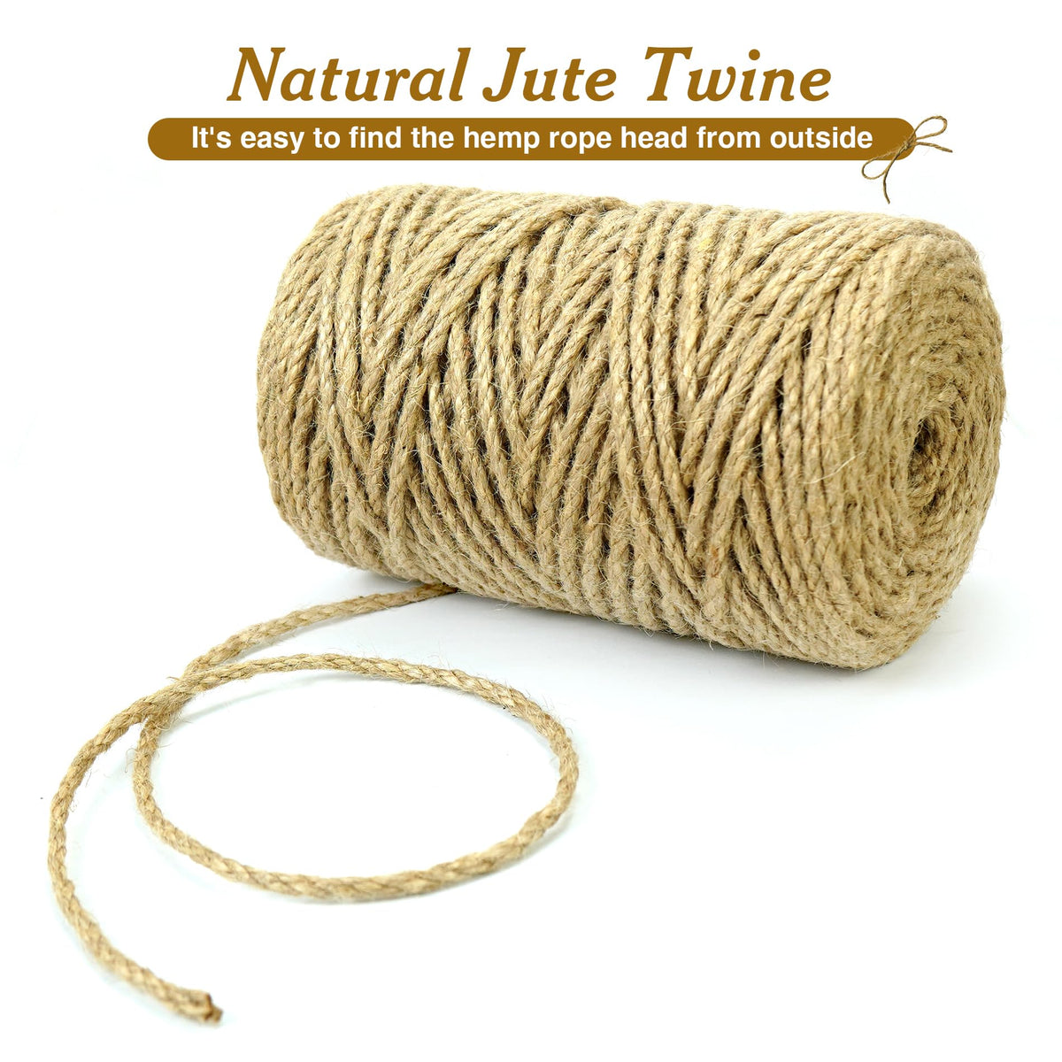 5mm*328 Feet Natural Jute Twine String DIY Home Decor,Thick Jute Twine for Crafting Gift Wrapping Packing Gardening Crochet Knitting Macrame Decor,5mm Brown Rope for Refurbish Cat Tree