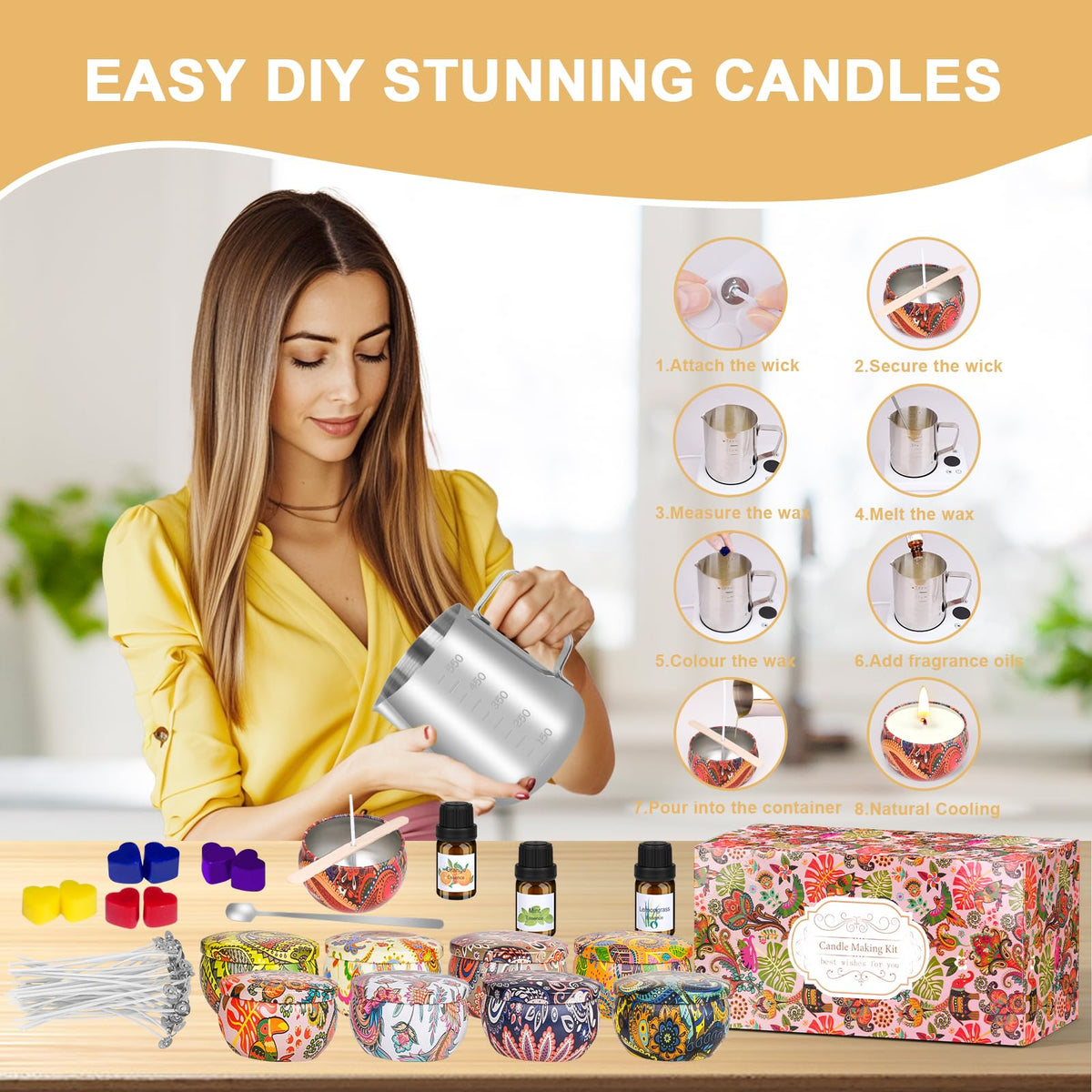 Trulloyoo Candle Making Kit for Adult, DIY Candle Making Supplies Include Soy Wax, Wicks, Candle Tins, Essential Oils, Dyes, DIY Arts & Crafts Gift, Beginners, Adults