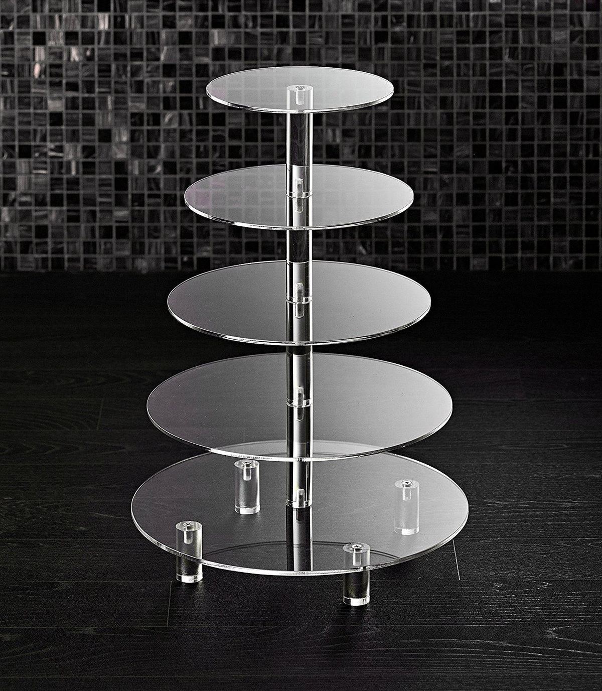 5 Tier Acrylic Cupcake Stand, Extra Thick 5mm Base, Large Cupcake Tower, Multi Tiered Cake Stand Round Clear Holder for Dessert Table Display, Weddings, Birthday Party, Graduation, Pastry, Donut Tree