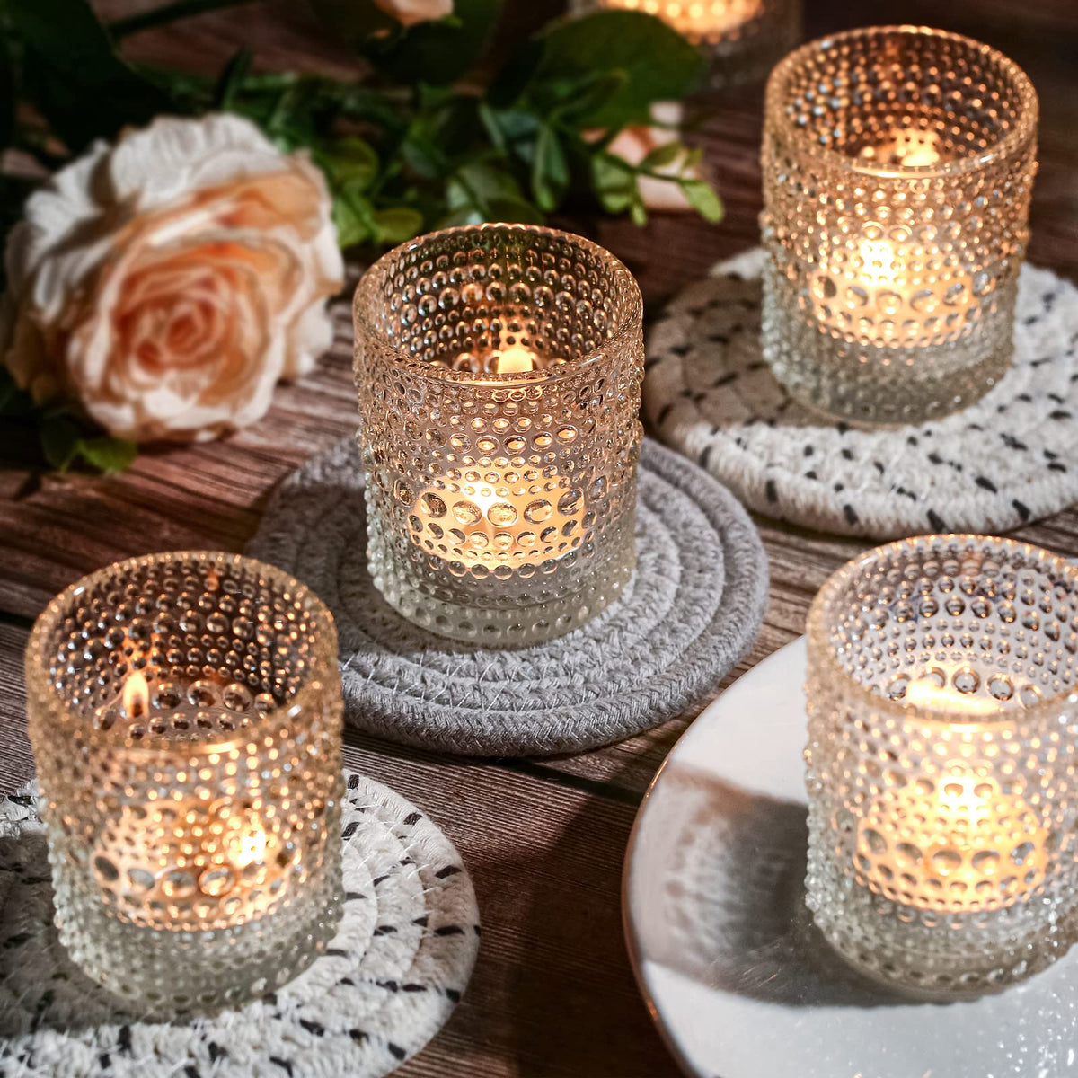12 Pack Clear Votive Candle Holders Tea Light Candle Holders Bulk Tealight Glass Candle Holder for Table Weddings Party