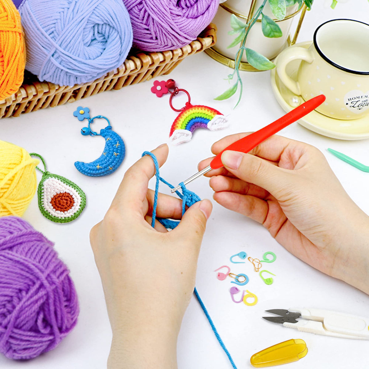 INSCRAFT 113 Piece Crochet Kit with Yarn Set– 1600 Yards Assorted Yarn for Knitting and Crochet, 73PCS Crochet Accessories Set Including Ergonomic Hooks, Knitting Needles & More Ideal Beginner Kit