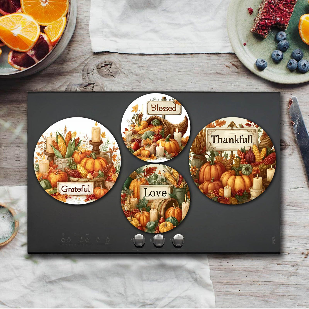Fall Harvest Art Electric Stove Burner Covers,4 Pcs Autumn Pumkin Stove Burner Covers,Inspirational Quotes Stove Burner Cover,8 Inch and 10 Inch,Halloween,Thankgiving Metal Cooktop kitchen Decorative