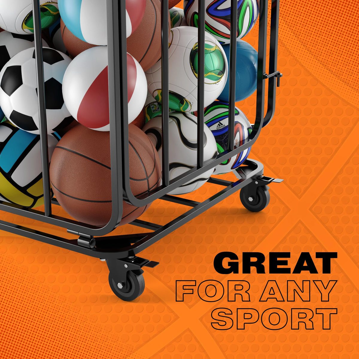Houseables Ball Cart, Ball Storage, Basketball Cart, Basketball Storage Bin, Sports Equipment Organizer, Holder Cage with Wheels, Volleyball, Gym, Recess, Soccer, Playground, PE, Large Metal Basket