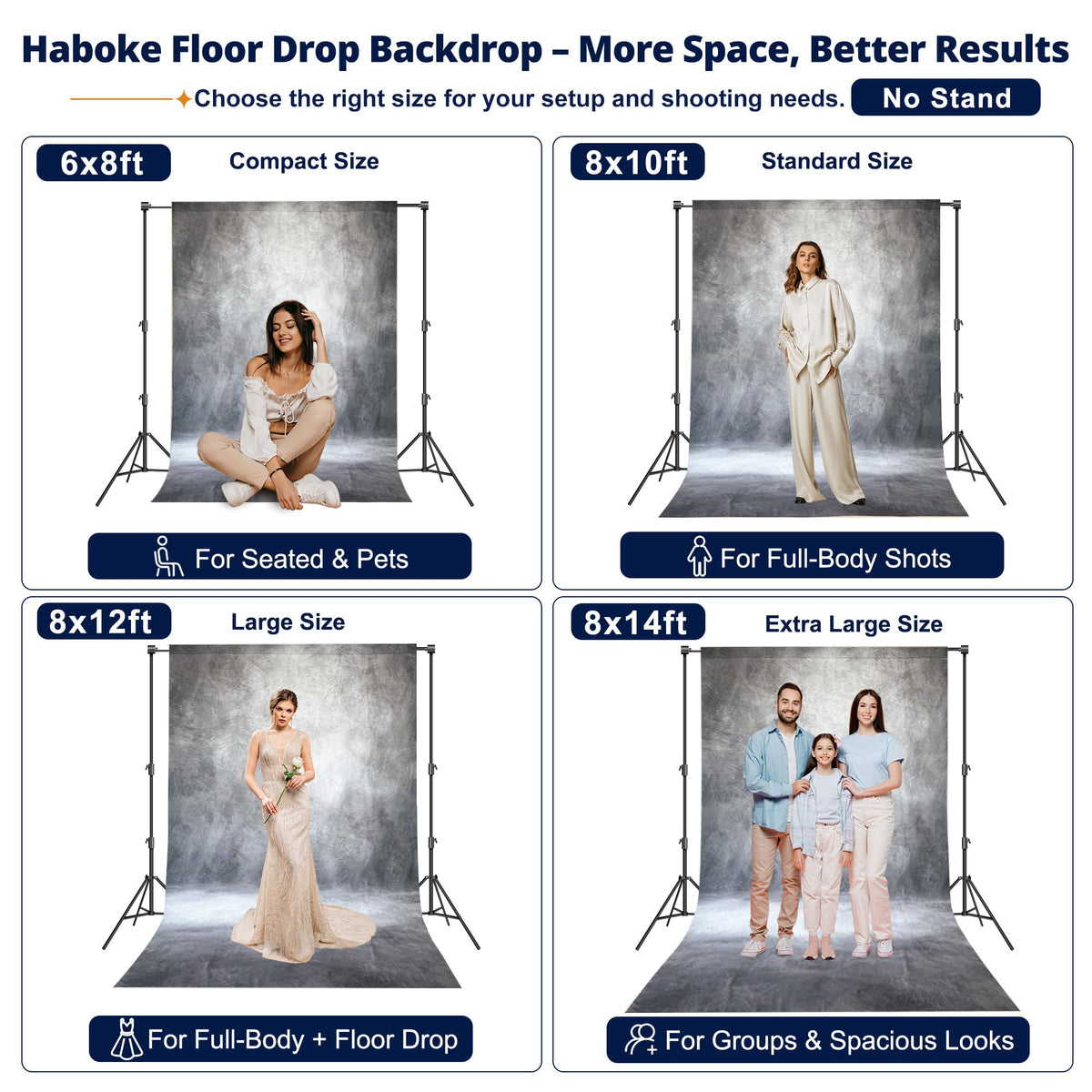Haboke Abstract Professional Photography Backdrop for Portrait Photo Props Booth Background Photoshoot Studio with Polyester Fabric Roller Pocket on Top (8x10ft,Grey,No Stand)
