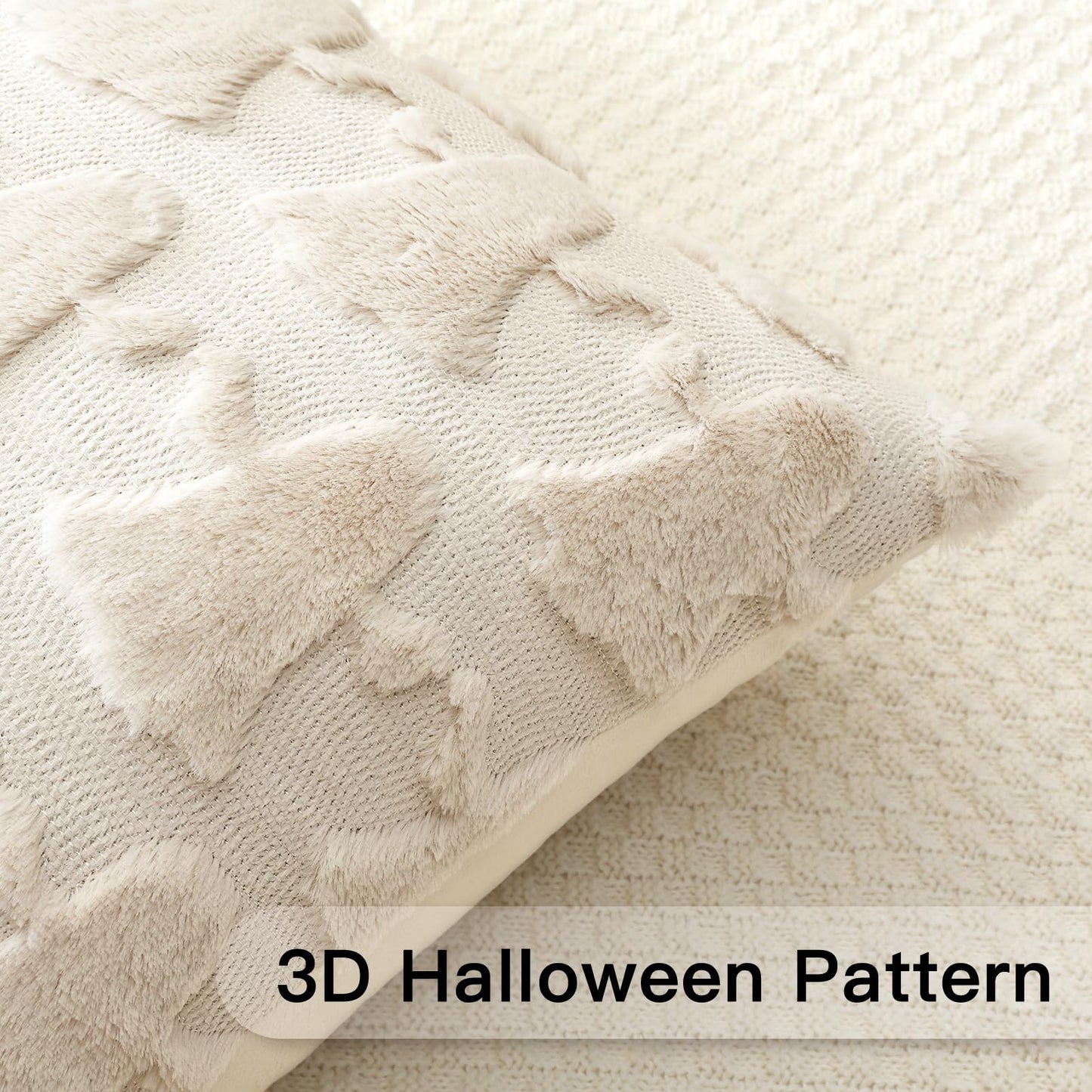 OTOSTAR Set of 2 Ghost Pillow Covers Halloween Throw Pillow Covers for Sofa Couch Bed Living Room Soft Plush Short Wool Velvet Farmhouse Throw Pillow Covers for Thanksgiving Cream Beige 14x14 Inch