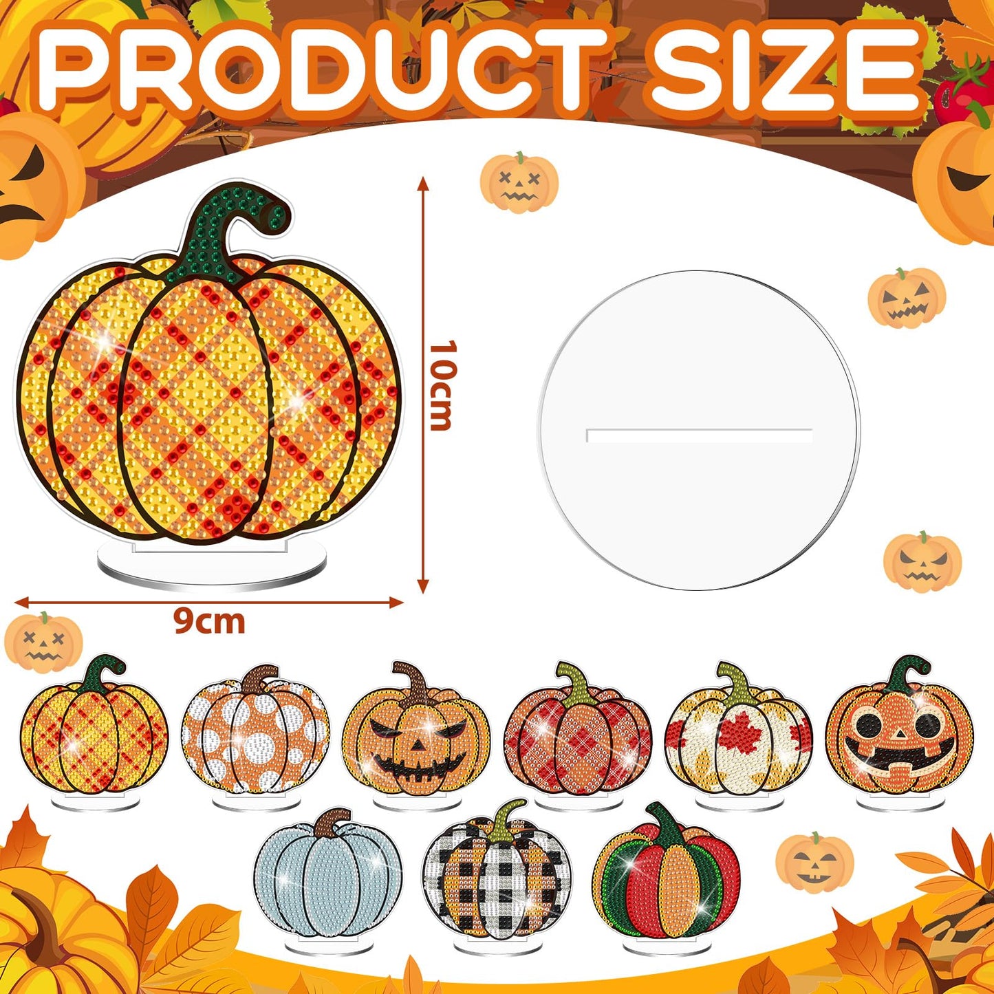 DoubleFill 9 Pcs Luminous Thanksgiving Diamond Painting Tabletop Decor Double Sided Thanksgiving Pumpkin Diamond Art Kits for Adults Glow in The Dark Pumpkin Centerpieces for Table Desktop DIY Crafts