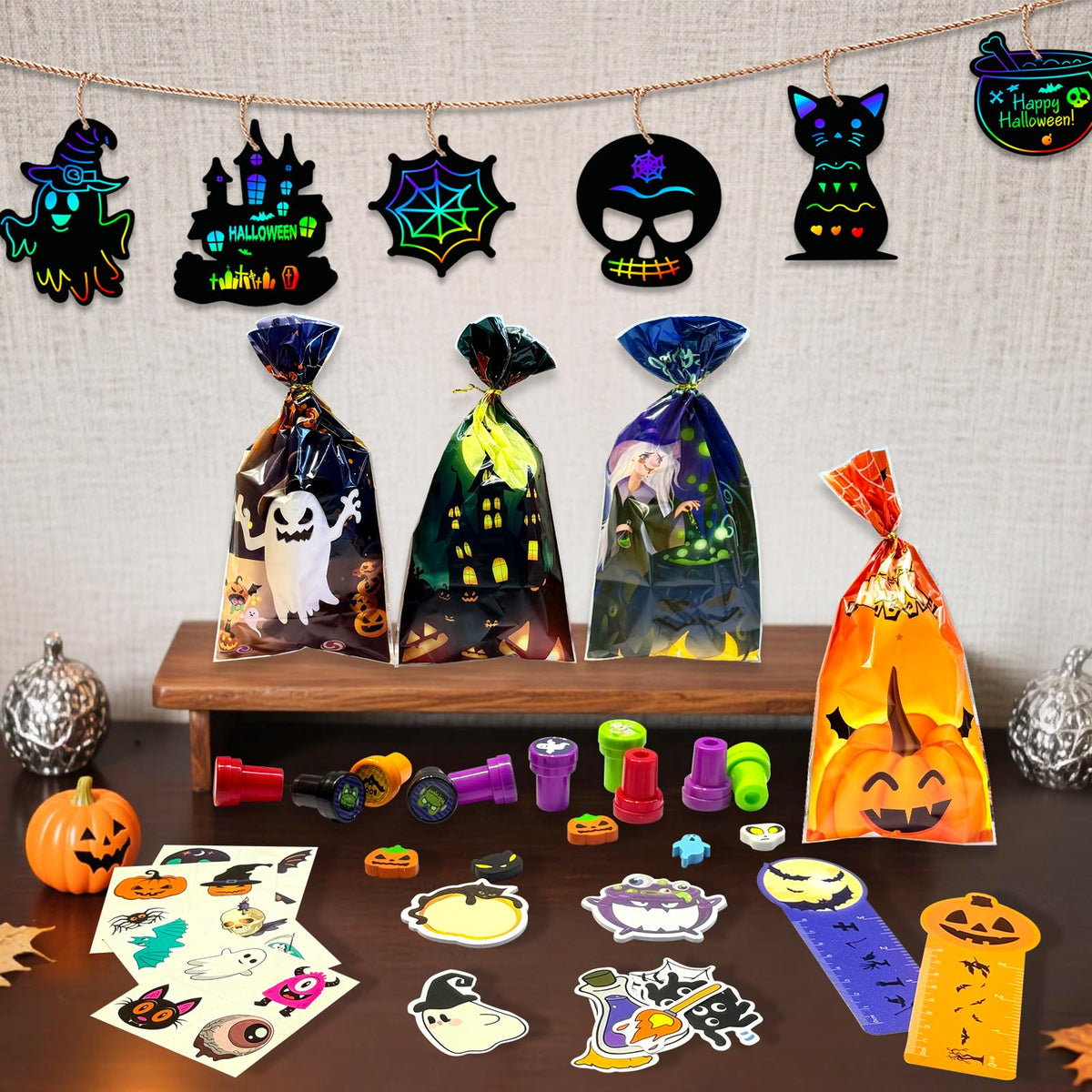 252Pcs Halloween Party Favors for Kids Bulk Stationery Set, 24 Pack Halloween Goodie Bags Stuffers Treat Bag Fillers, Classroom Prizes Non Candy Trick or Treat Toys for School Student Gifts Bags