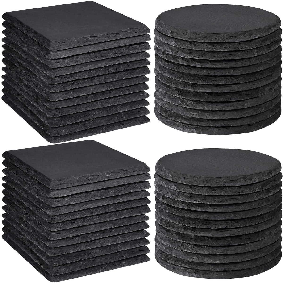 48 PCS Slate Coasters Bulk, MAPRIAL Laser Engraving Blanks Material for Engraver, 4 Inch 24 PCS Natural Square, 24 PCS Round Black Stone Coasters for Drinks, Gifts, Wedding Party, Decor, Christmas