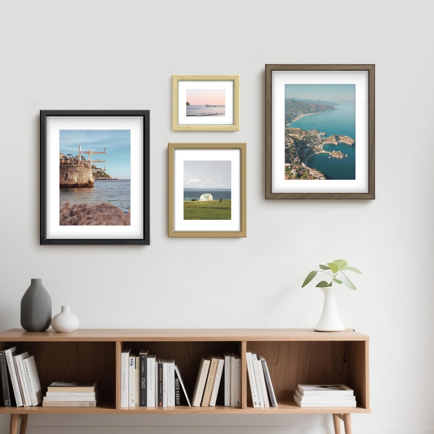 FrameWorks 2-Pack 1 3/8" Thick Black Wooden Shadow Box Picture Frames 4” x 6” with Removable White Mat to 3.5" x 5" Photo