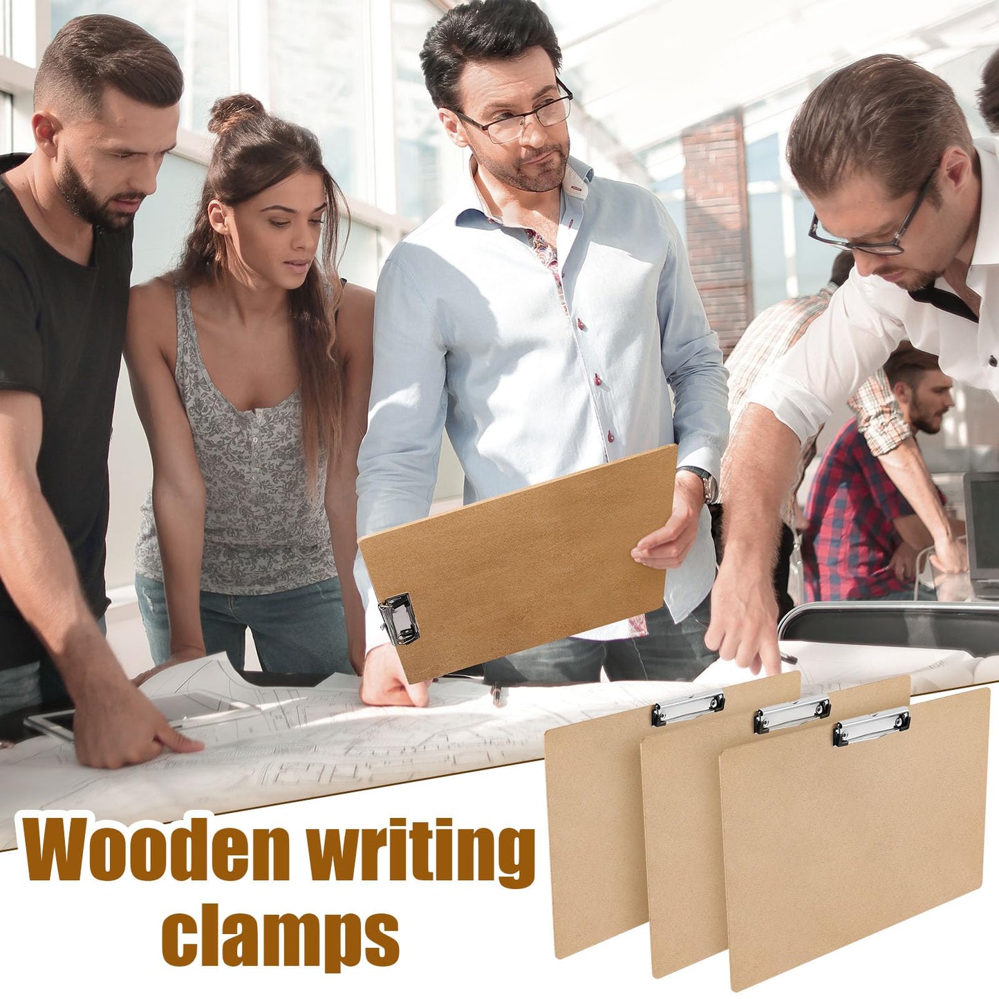 Henoyso 32 Pcs 11x17 Clipboard Wooden Horizontal Lap Board Extra Large Wood Clip Board with Low Profile Clip Desk Brown Landscape for Drawing Sketch Art for Classroom Office School Architects