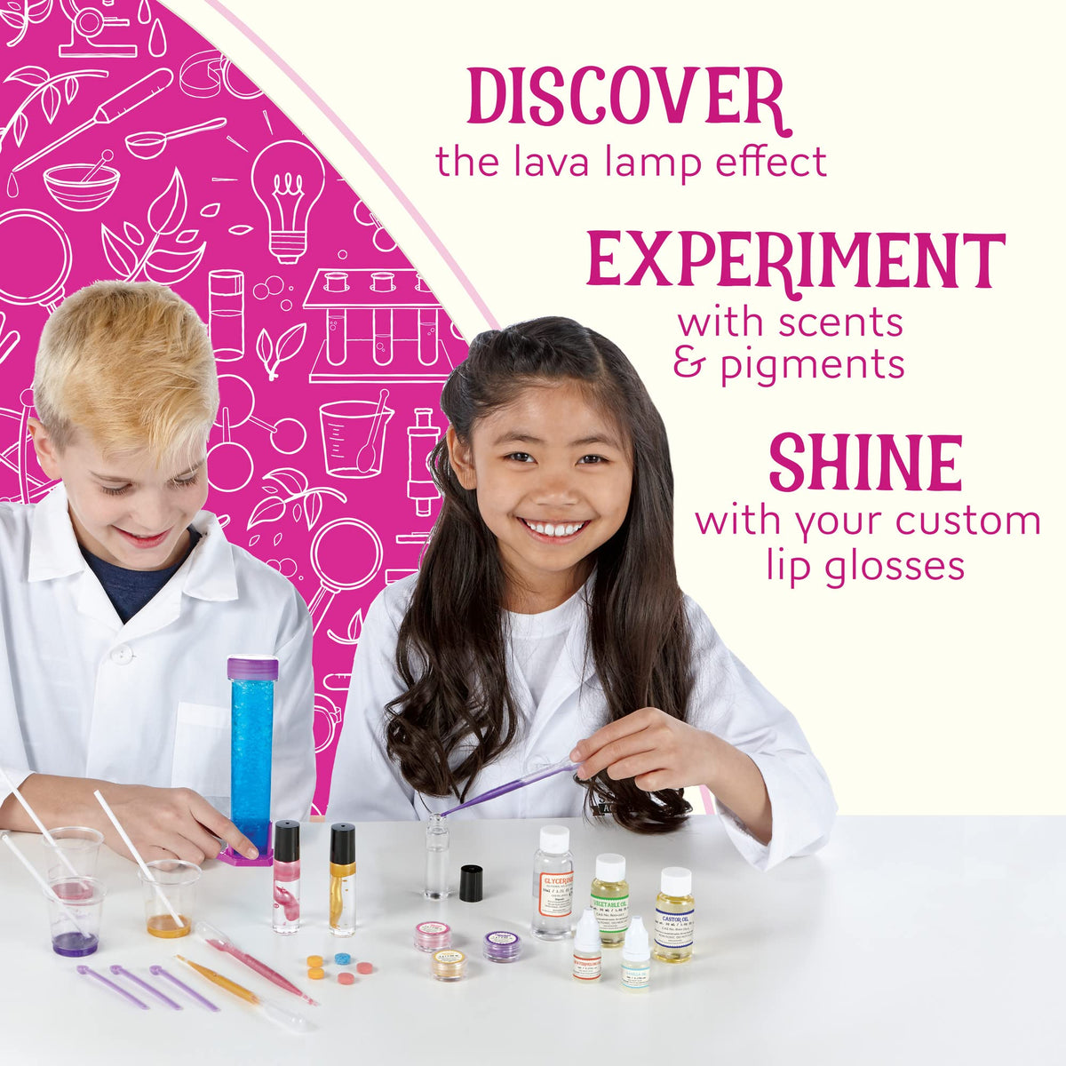 MindWare Science Academy Lava Lip Gloss Lab - 33 Piece Lip Gloss Making Kit - Make 3 DIY Lip Glosses