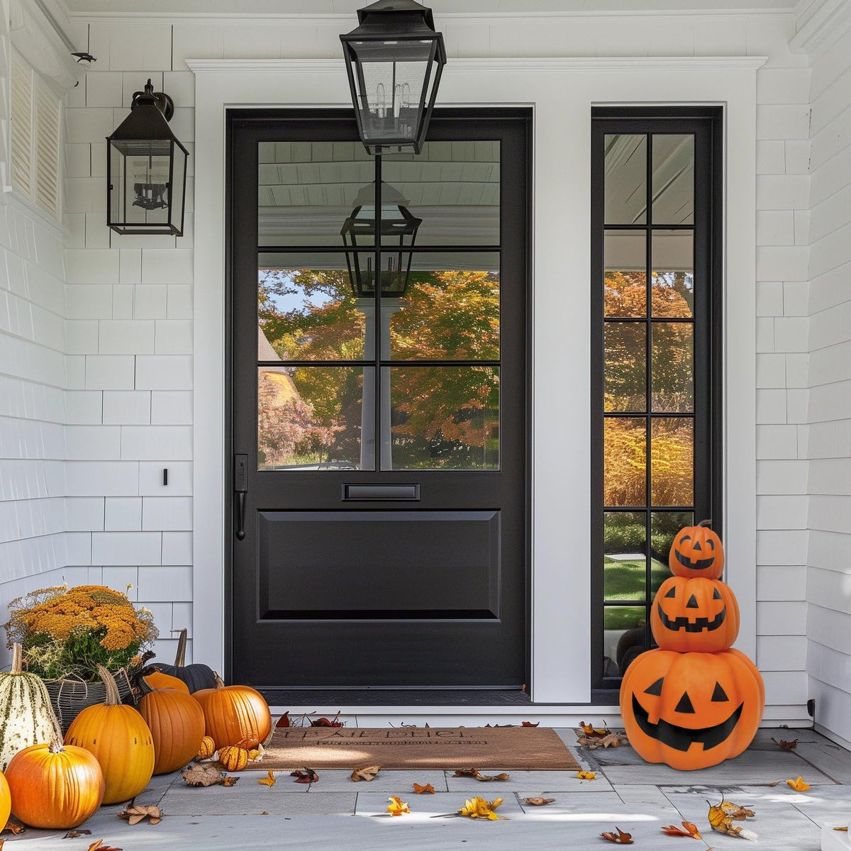 Haunted Hill Farm 2-Ft 3 Stacking Pumpkins Blow Mold, Light Up Halloween Decoration & Prop, Indoor Pumpkin Décor for Haunted House, Apartment, Home & Office