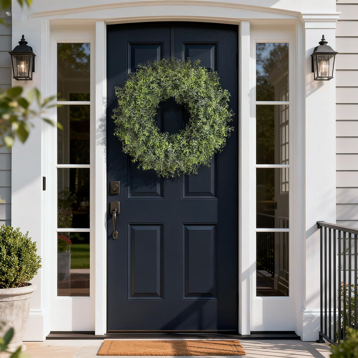 26" Large Artificial Rosemary Wreath for Front Door - UV Resistant Realistic Rosemary Plant, Fake Spring/Summer Greenery Wreath for Wall Window Farmhouse Fireplace Decor