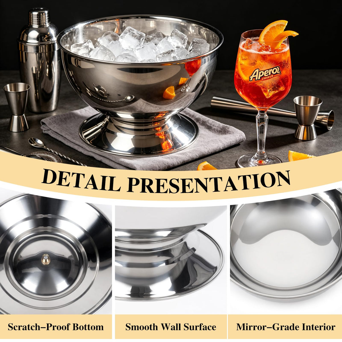 3 Gallon Ice Bucket for Parties,12L Champagne Bucket Stainless Steel Beverage Tub with Scoop,Large Ice Holder Container Champagne Bowl with Base - Perfect for Parties,Cocktail Bar,Celebrations