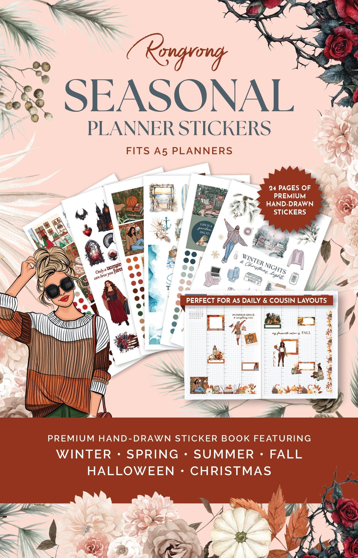 Hobonichi Compatible Seasonal Planner Sticker Book for A5 Planners & Journals – 24 Pages of Premium Hand-Drawn Seasonal & Holiday Stickers for Planning, Journaling & Scrapbooking