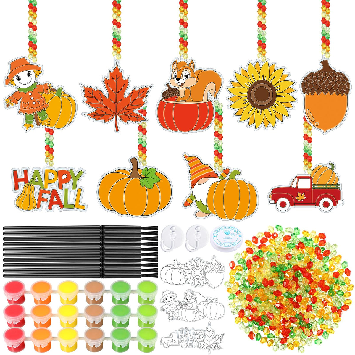 Pasimy 36 Sets Fall Crafts Kit Pumpkin Leaf Suncatchers Paint Your Own Autumn Window Hanging Ornaments Decorations DIY Thanksgiving Activities Arts Classroom Project Harvest Party Favors(Harvest)