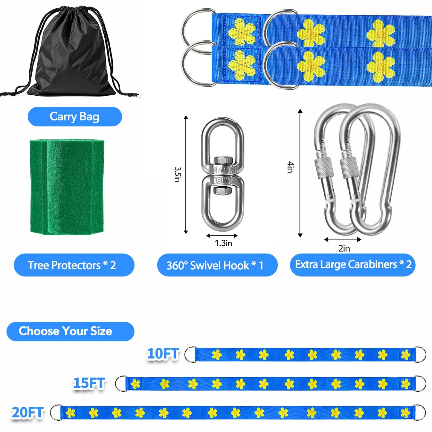 Werflyto Safe Tree Swing Hanging Straps Kit, 3FT/10FT/15FT/20FT, Heavy Duty Holds 5500LBS Extra Long Adjustable Tree Swing Straps, Easy & Fast Way to Hang Any Swing or Hammock(20 FT)