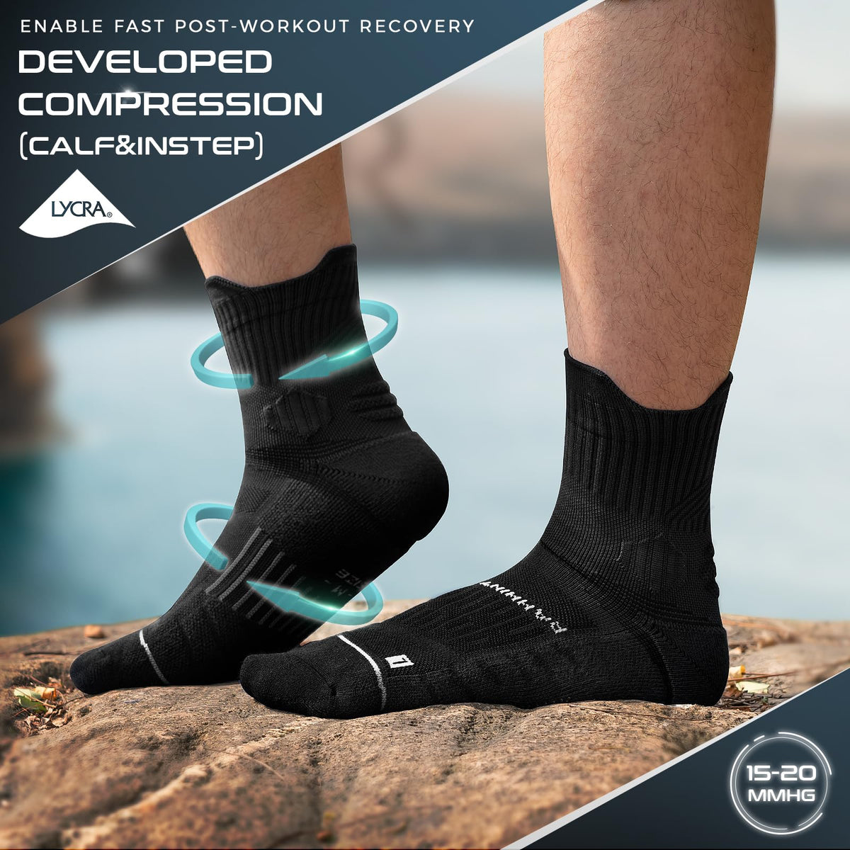 Rahhint CoolMax Quarter Compression Running Socks for Men Women, Wicking Cushion Athletic Hiking Socks 3 Pairs