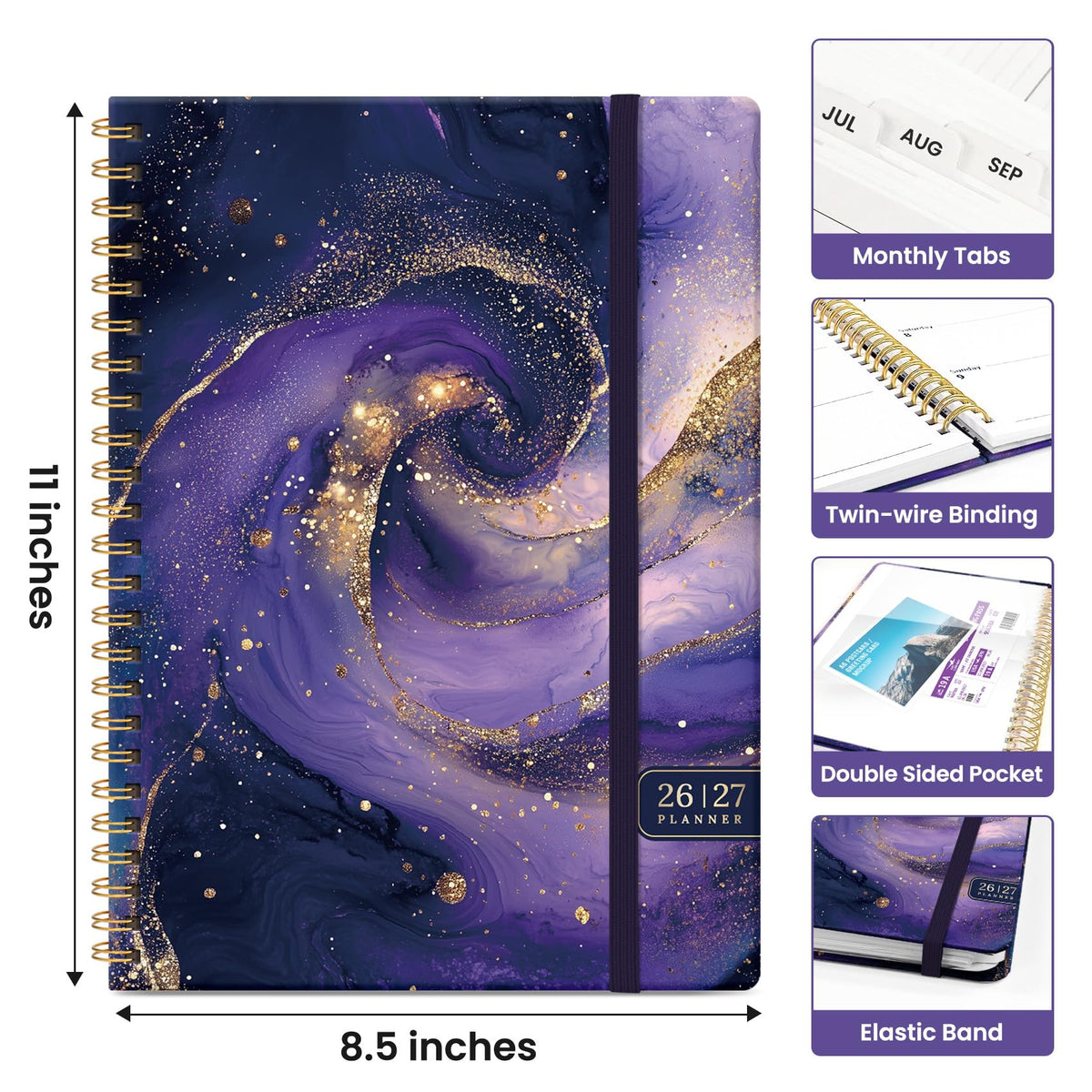 Planner 2026-2027, Academic Year Weekly and Monthly Calender Planner, from Jul 2026 - Jun 2027, Spiral Bound School Planning Book, Perfect for Teacher, Student, Women & Men, A4 (8.5" x 11"), Cosmic Amethyst