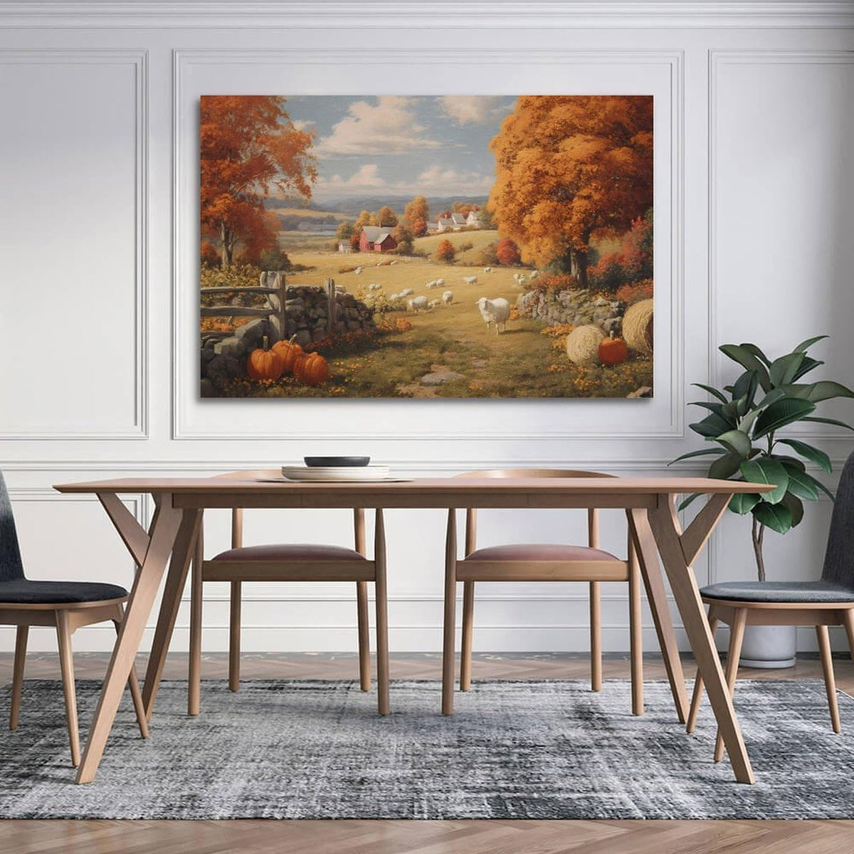 GoiaPvb Autumn Wall Painting Pumpkin Autumn Landscape Poster Farmhouse Pumpkin Canvas Painting Sheep Flock for Home Wall Decoration for Room Aesthetic