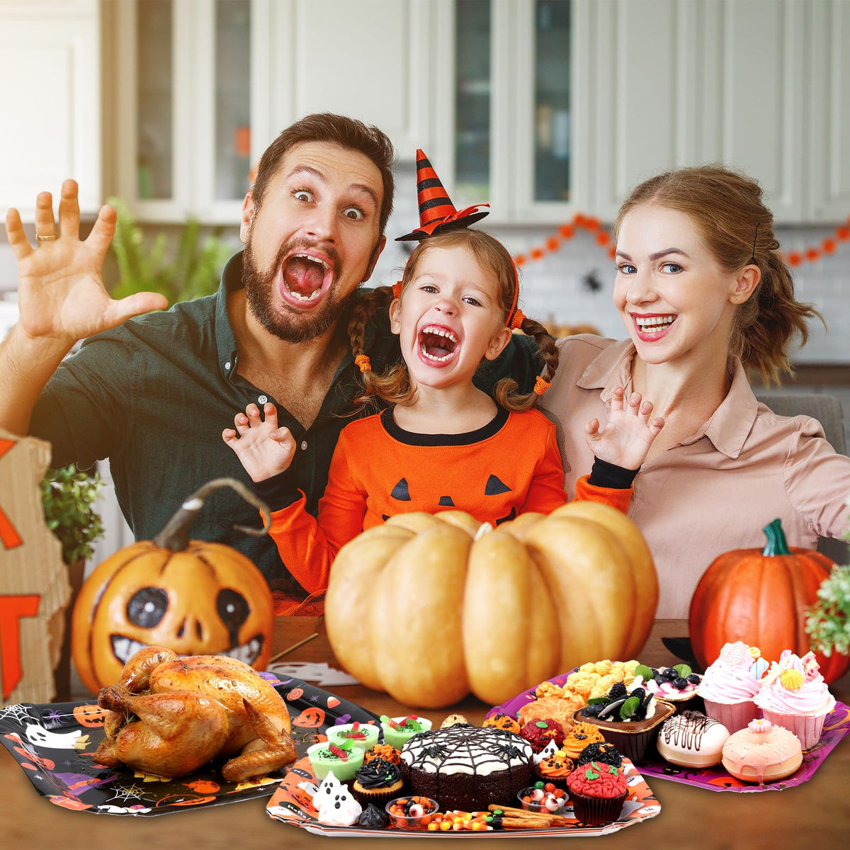 Acellegic 24 Pcs Halloween Serving Trays 13 X 9 Inch Large Platters Pumpkin Bat Ghost Food Trays for Movie Night Halloween Birthday Party Supplies