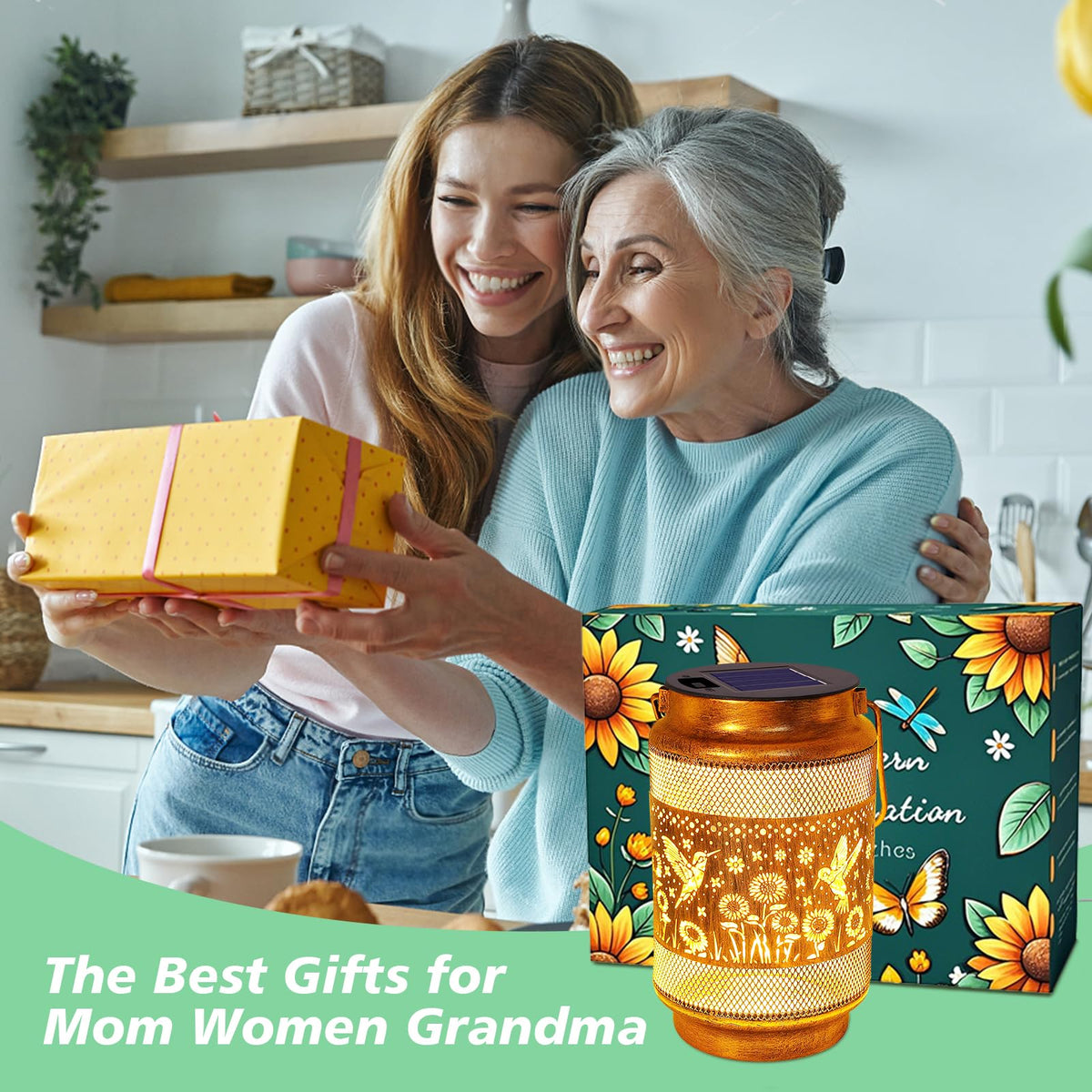 Gifts for Mom Women Grandma Birthday, Solar Lanterns Outdoor Waterproof Hummingbird Garden Decor, Metal Hanging Solar Lights for Outside Yard Patio Pathway Backyard