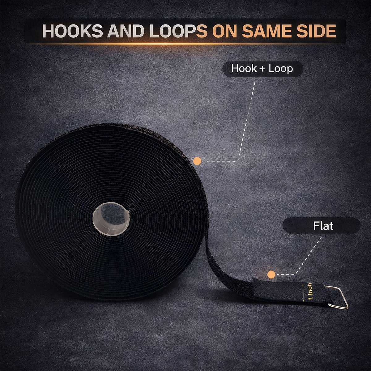 1" x 32ft Heavy Duty Hook and Loop Straps with 50 Metal Buckles, Adjustable Reusable Cinch Straps, Nylon Cut-to-Length Long Cable Straps and Cord Ties Roll for Storage and Cord Organizer, Black