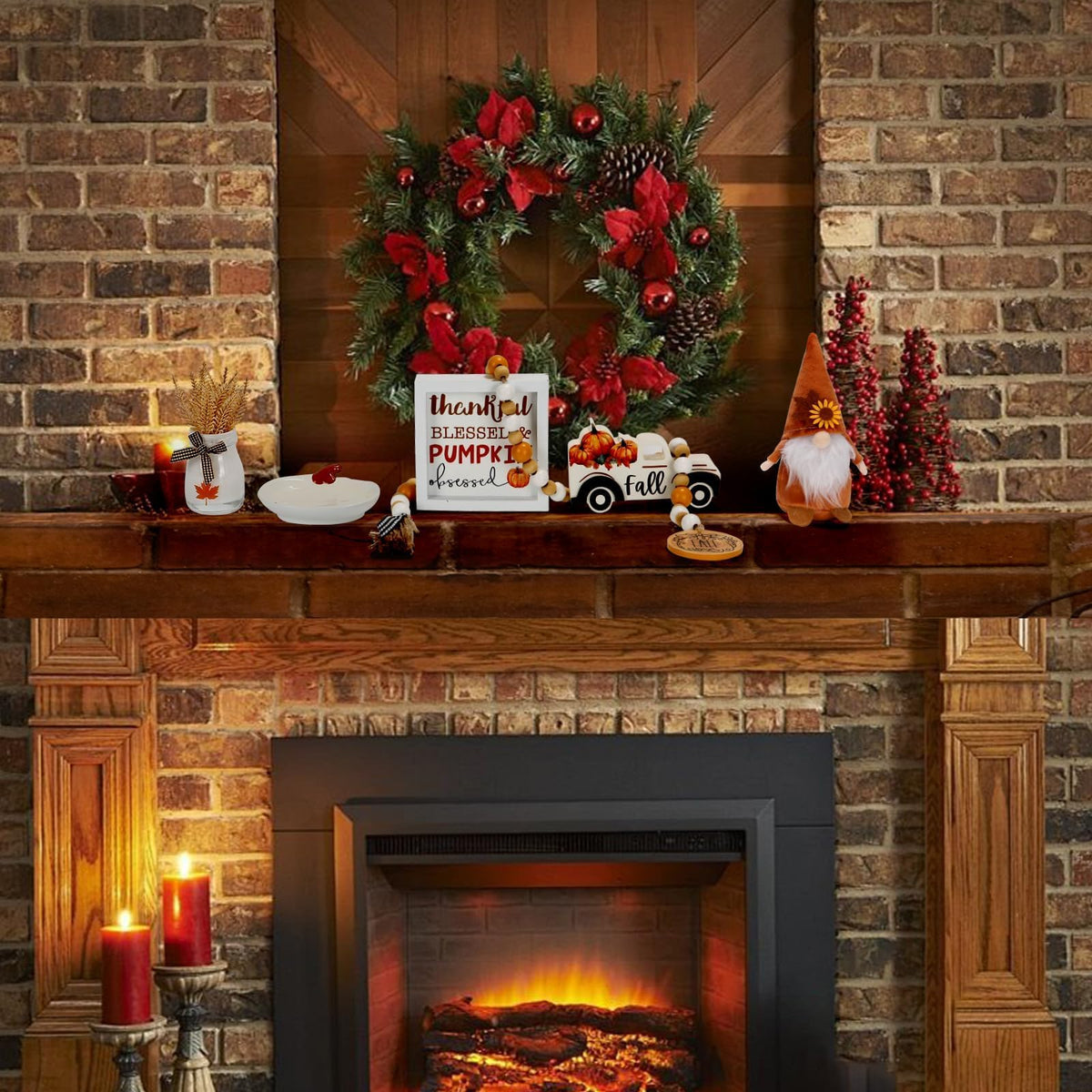 Thanksgiving Decorations for Home 6PCS Tiered Tray Decor Set, Tabletop Fall Decor for Tray Shelf Mantel Fire Place Office Desk Thanksgiving Autumn Table Centerpieces Pumpkin Farmhouse Wood Signs