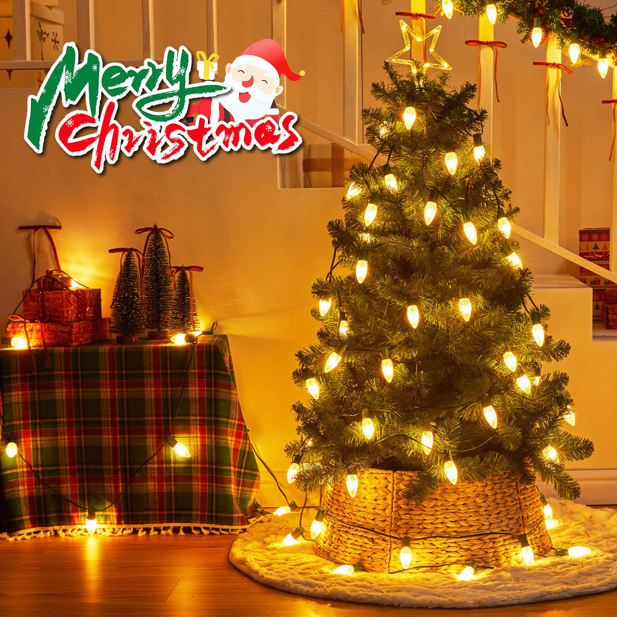 Minetom C9 LED Outdoor Christmas Lights, 150 FT, 75 LED, Waterproof, UL Certified, Warm White, Model GYPI-O75LAU
