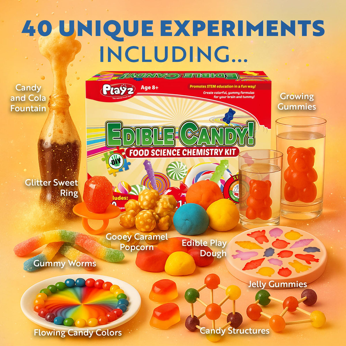 Playz Edible Candy Making Science Kit for Kids Ages 8-12 Years Old - Food Science Chemistry Kid Science Kit with 40 Experiments to Make Your Own Chocolates, Educational Science Kits for Boy & Girls