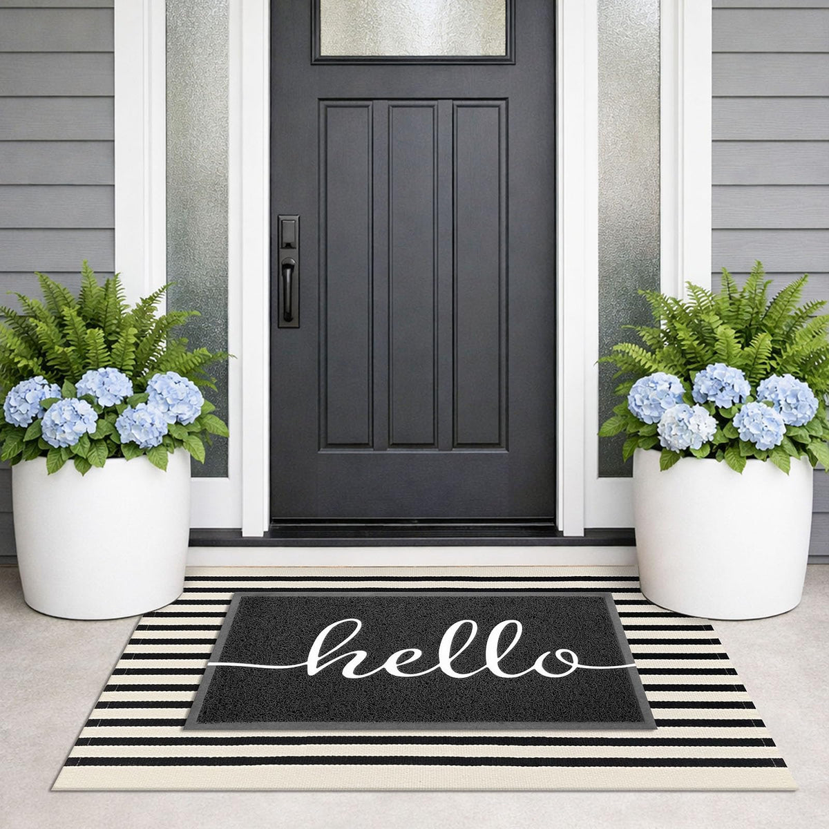 KILOCOCO Beige Striped Rug 2.3'x3.6' Indoor Outdoor Rugs Front Door Mat Hand Woven Cotton Washable Striped Layered Doormats for Front Porch/Kitchen/Farmhouse/Entryway/Patio