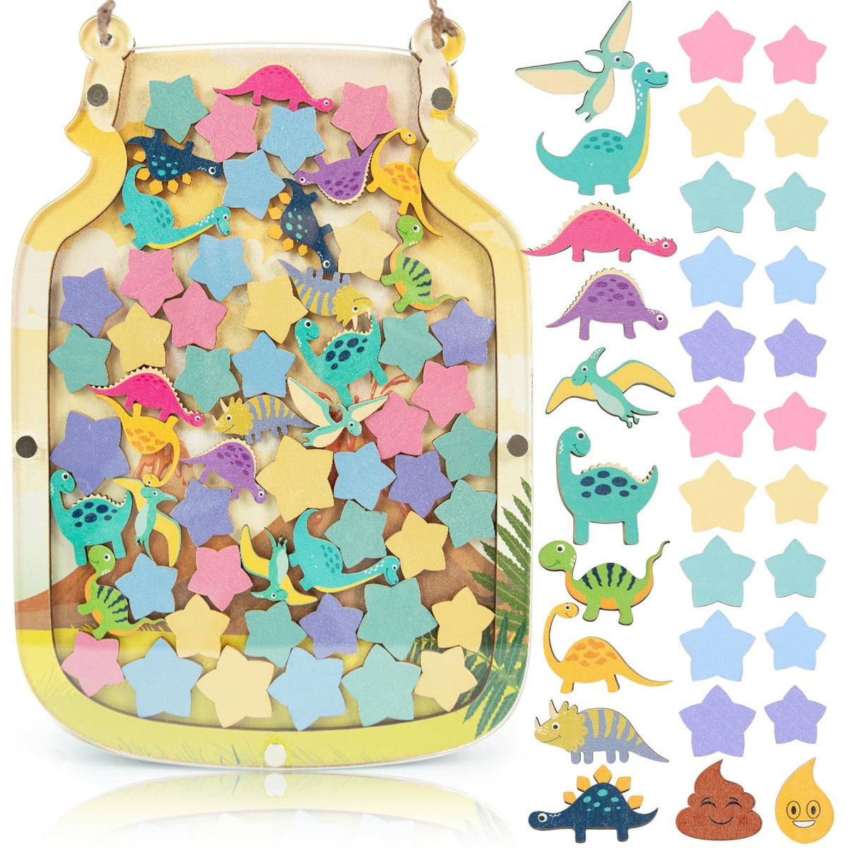 102 Dinosaur Reward Jar for Toddlers Reward Chart for Kids Back to Shcool Dinosaur Behavior System Chart Jar for Chiildren 8.8" X 12" Incentive Behavior Jars for Boys Girls School Classroom Students
