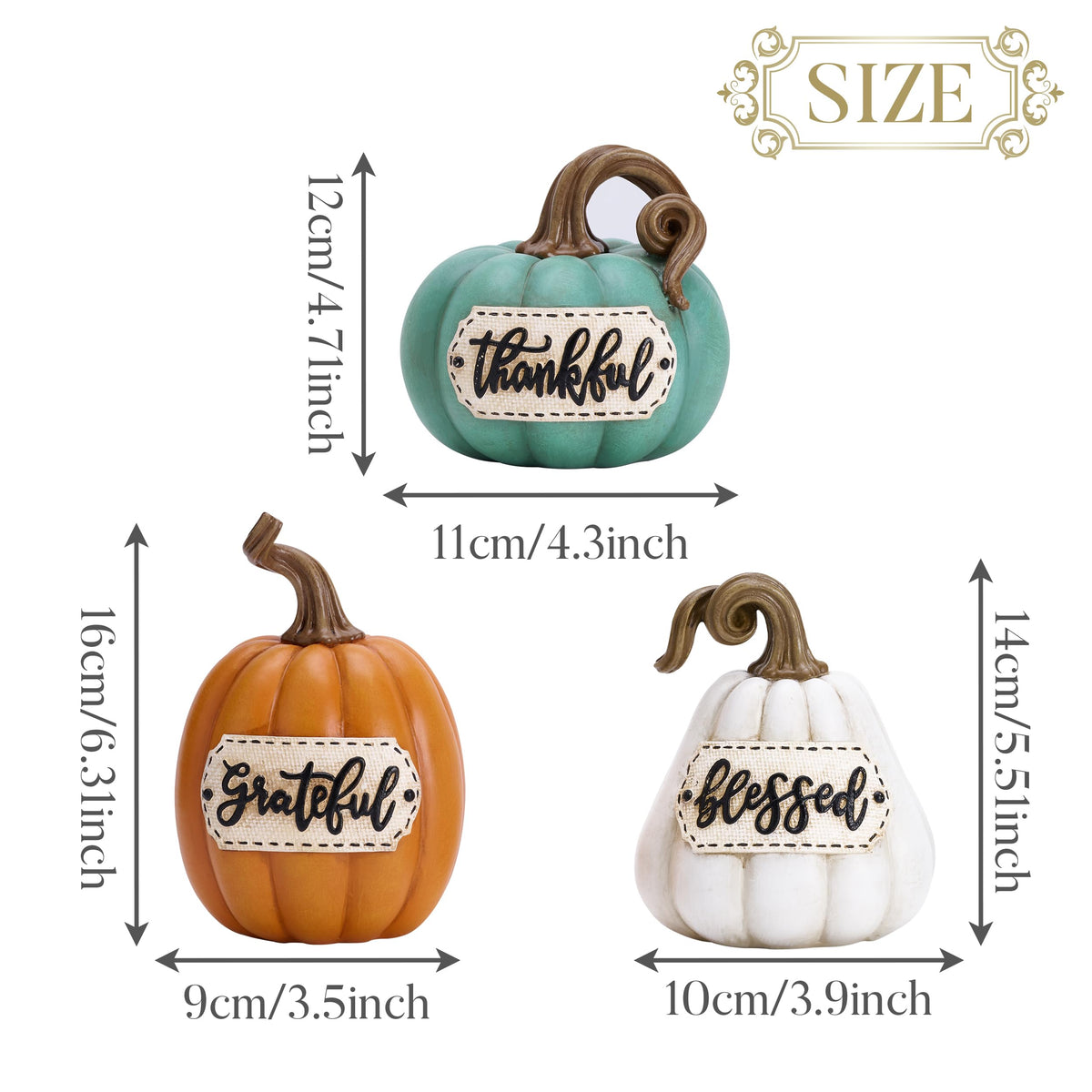 Valery Madelyn Pumpkins Fall Table Decor for Home, Set of 3 Resin Decorative Pumpkins Figurines Decor Indoor Tabletop Centerpieces Harvest Autumn Thanksgiving Dining Room Shelf Decoration, 6.3 inch
