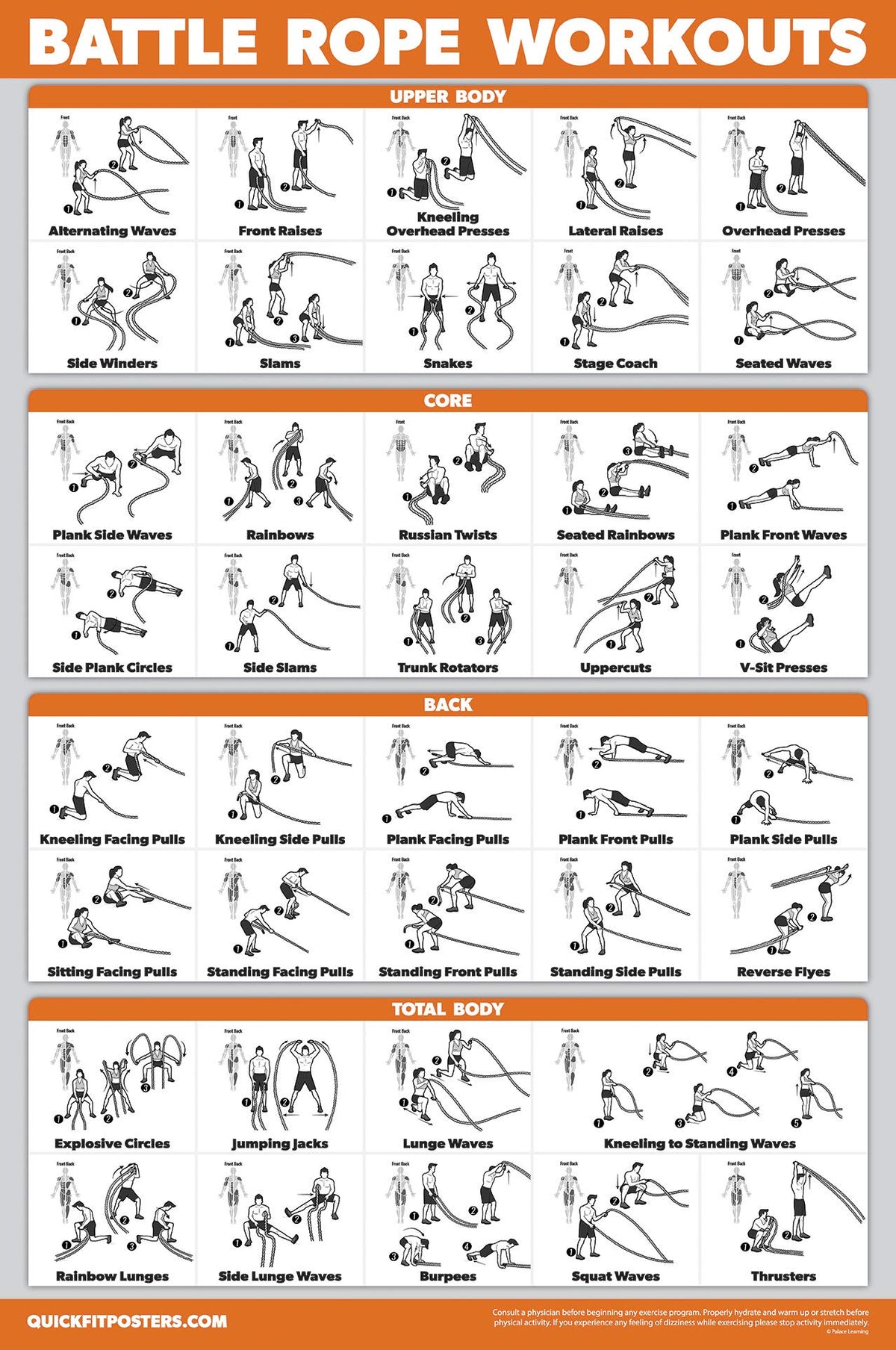 20 Pack - Exercise Poster Set, Dumbbell, Suspension, Battle Rope, Stretching, Bodyweight, Barbell, Yoga, Exercise Ball, Muscular, Kettlebell, Resistance Bands and More (LAMINATED, 18" x 24")