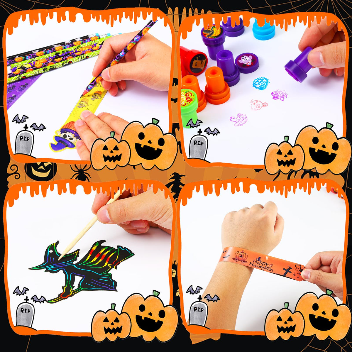 SHODMI 192Pcs Halloween Favors Stationery Gift Set, Trick or Treat Gifts for Kids, Halloween Party Favors for Kids Classroom Prizes Bulk Halloween School Supplies Goodie Bag Stuffers Fillers
