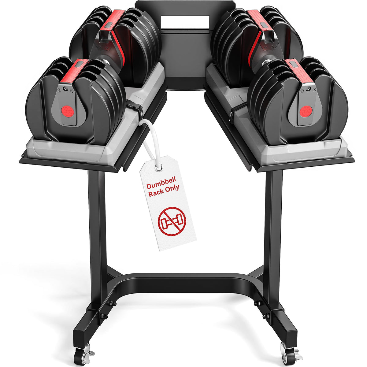 Adjustable Dumbbell Stand Rack with Tablet Holder and Wheels, Heavy Duty Rolling Organizer Cart for Home Gym (Rack Only)