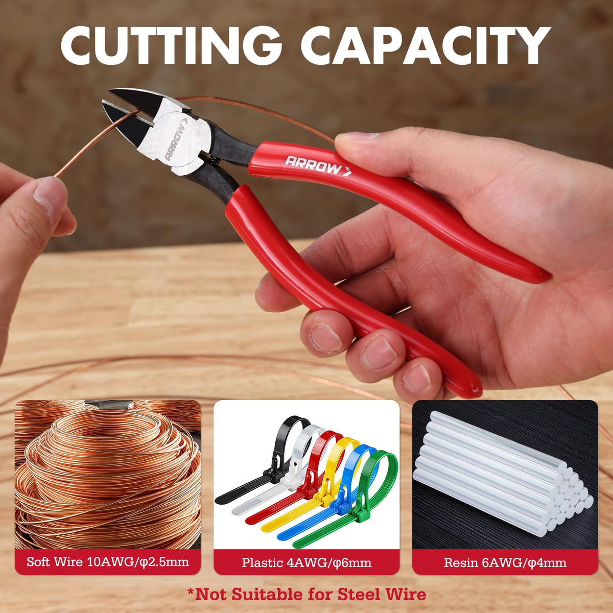 ARROW 7" Precision Wire Cutters - Spring Loaded Side Cutters, Ultra-Sharp Flush Cut Pliers, Diagonal Cutting Pliers with Non-Slip Handle for Jewelry Making, Crafts, Electronics, Zip Ties, DIY Models
