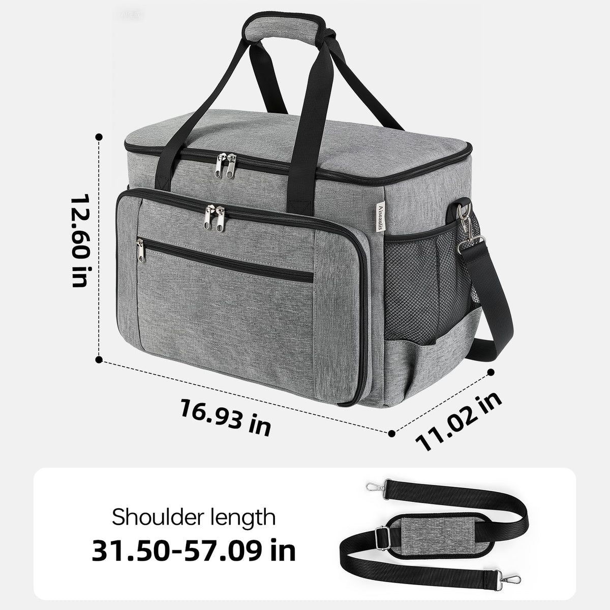 Aiseaulis Sewing Machine Carrying Case with Removable Padding Pad, Portable Sewing Machine Bag with Shoulder Strap for Most Standard Size Singer,Brother,Janome and Sewing Accessories, Grey