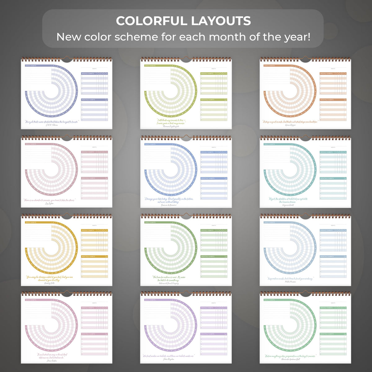 Clever Fox Habit Calendar Circle – 24-Month Inspirational Daily Habit Tracker with Colorful Pages – Routine & Goal Planner Journal (Black)