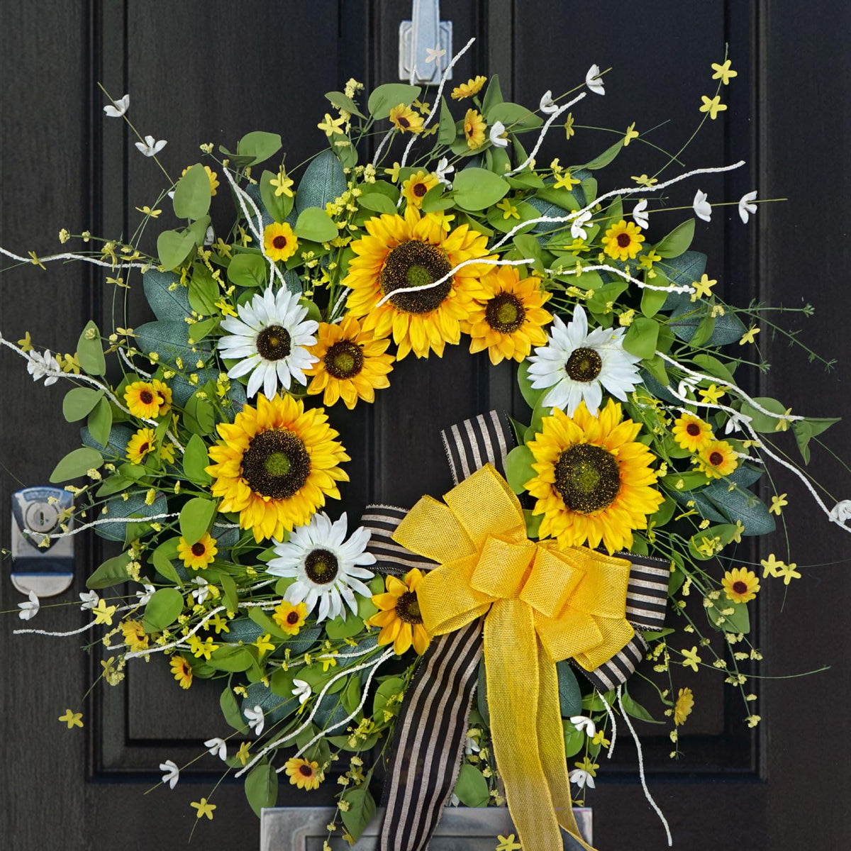 Sunflower Wreaths for Front Door, Soomeir Artificial Spring Summer Wreath with Burlap Bow, Door Wreath for Outside All Season Indoor Outdoor Home Wall Wedding Farmhouse Holiday