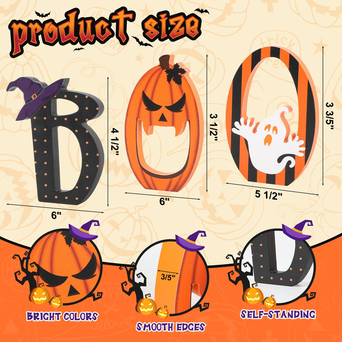 COCHIE BOO Signs Halloween Table Decorations Indoor, Retro Halloween Black Orange Tiered Tray Decor Set of 3, Wooden Happy BOO Day Decoration Sign for Party Home Shelf Display (Ghost)