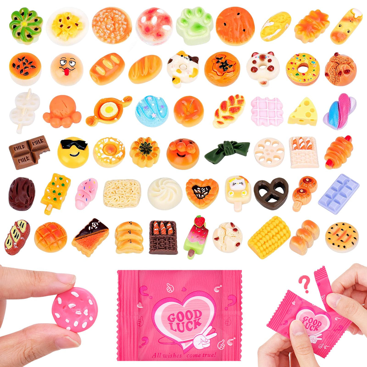 SelfTek 100 Pcs Mystery Food Blind Bags - Mystery Bag Mini Resin Food Figures Bulk, Miniature Food Party Favor for Mini Garden, Resin Craft Accessories Decorations, Cake Décor, GIF-ts