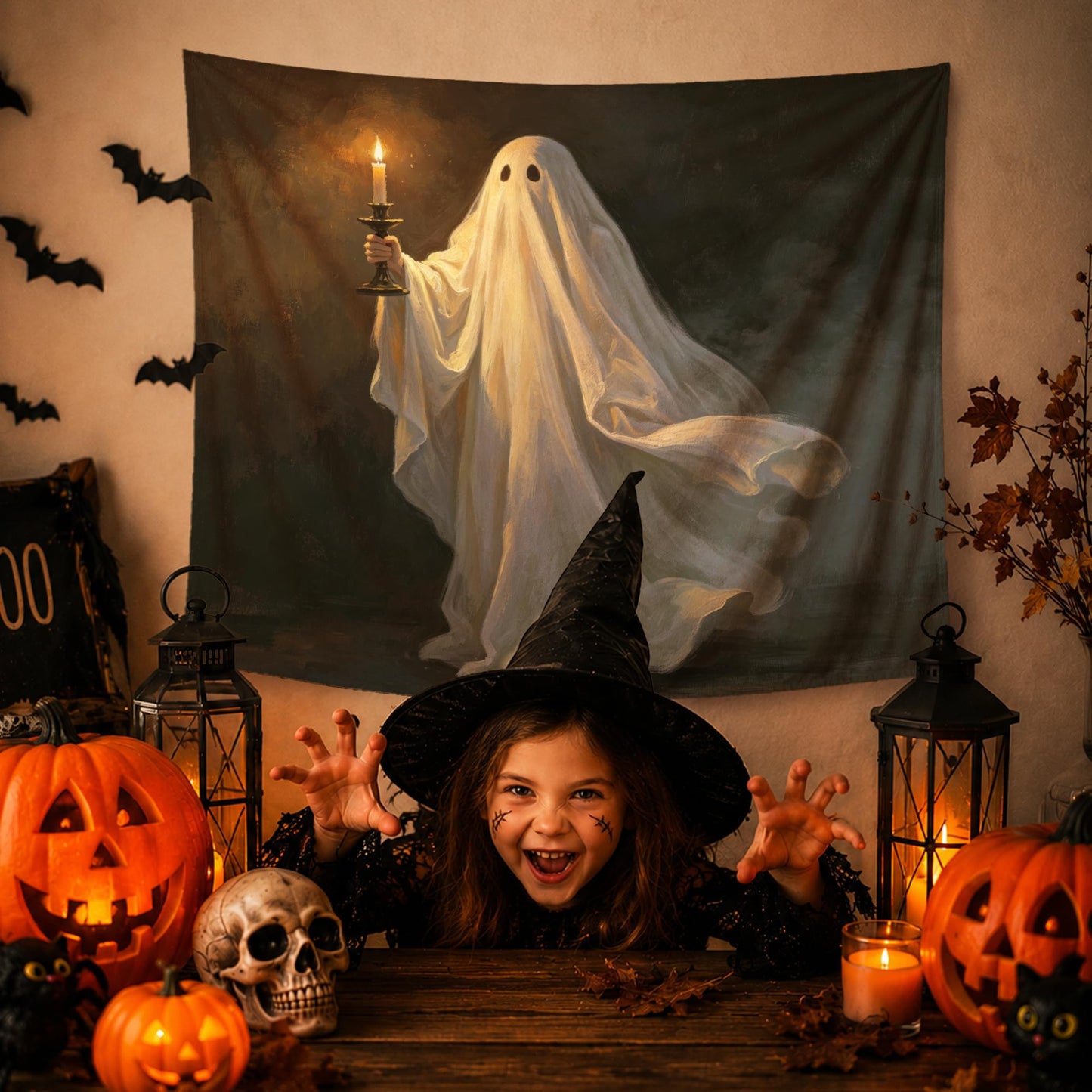 YTRGI YTRG Halloween Tapestry, Dark Academia Spook Ghost Tapestries Wall Hanging for Bedroom, Gothic Ghost Holding Candle Tapestry Wall Decor Backdrop for Living Room Home, 50x60 Inch