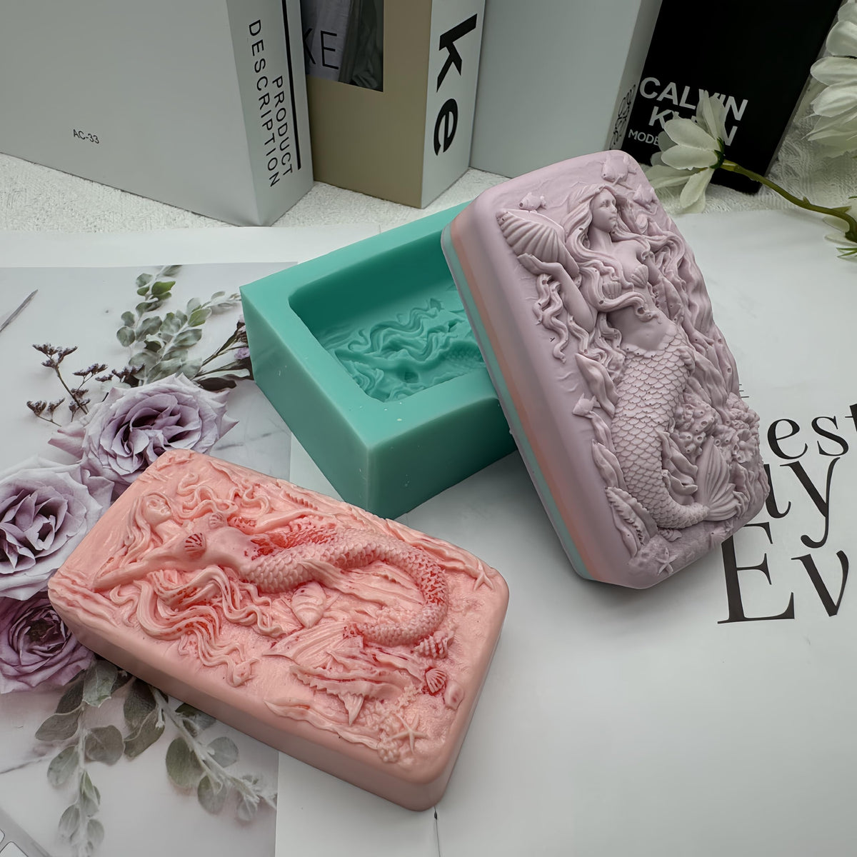 3D Mermaid Soap Mold Fish Tail Candle Wax Molds,Silicone Soap Mold for Handmade Soaps, Lotion Bars Bath Bombs Polymer Epoxy Resin Art Crafts Mould
