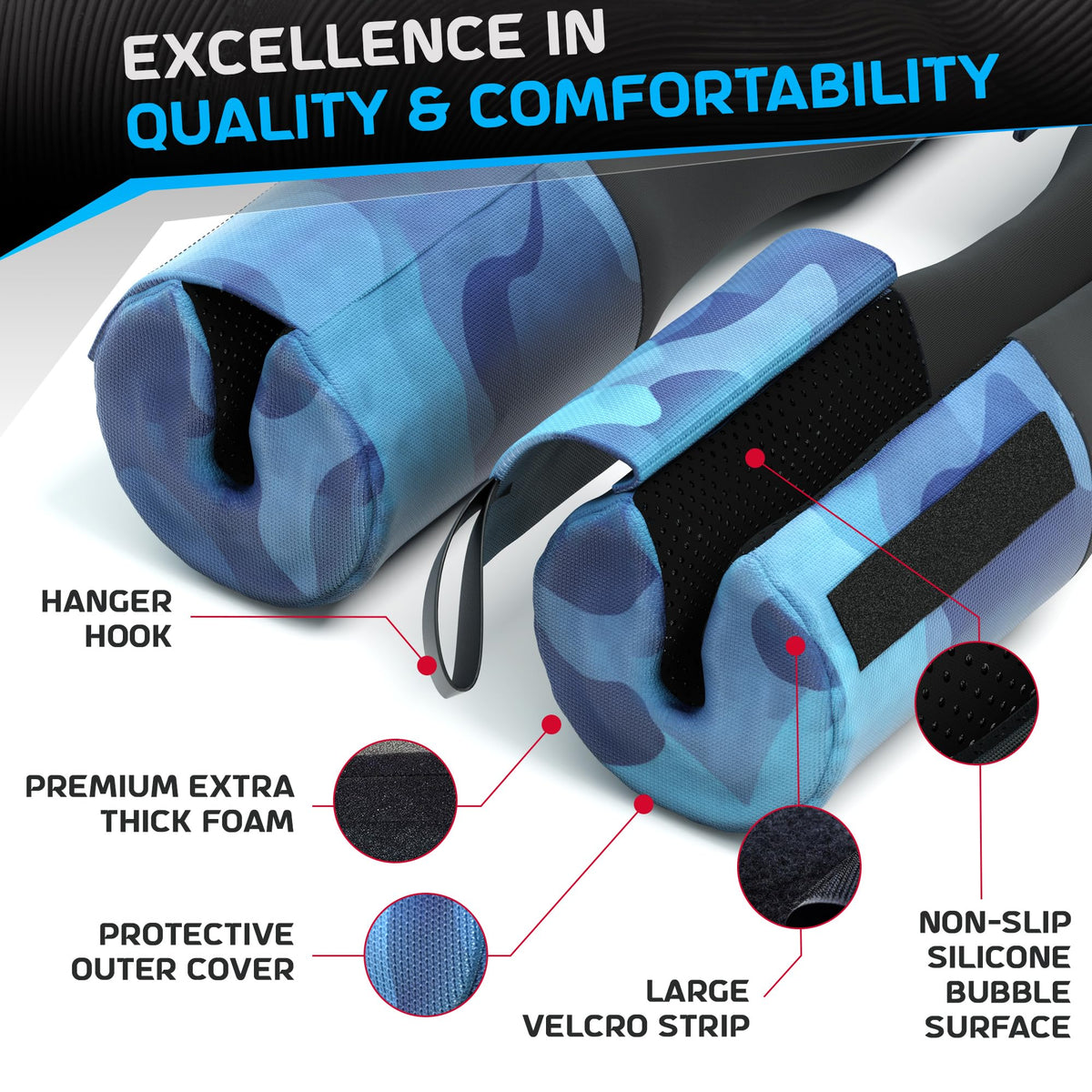 Zenooze Versatile Barbell Pad, Non-Slip Design, 100% Washable, Comfortable Barbell Squats Pad, Hip Thrust Pad for Barbell Cushion Pad - Gym Bar Pad for Hip Thrusts, Fits Standard and Olympic Bar