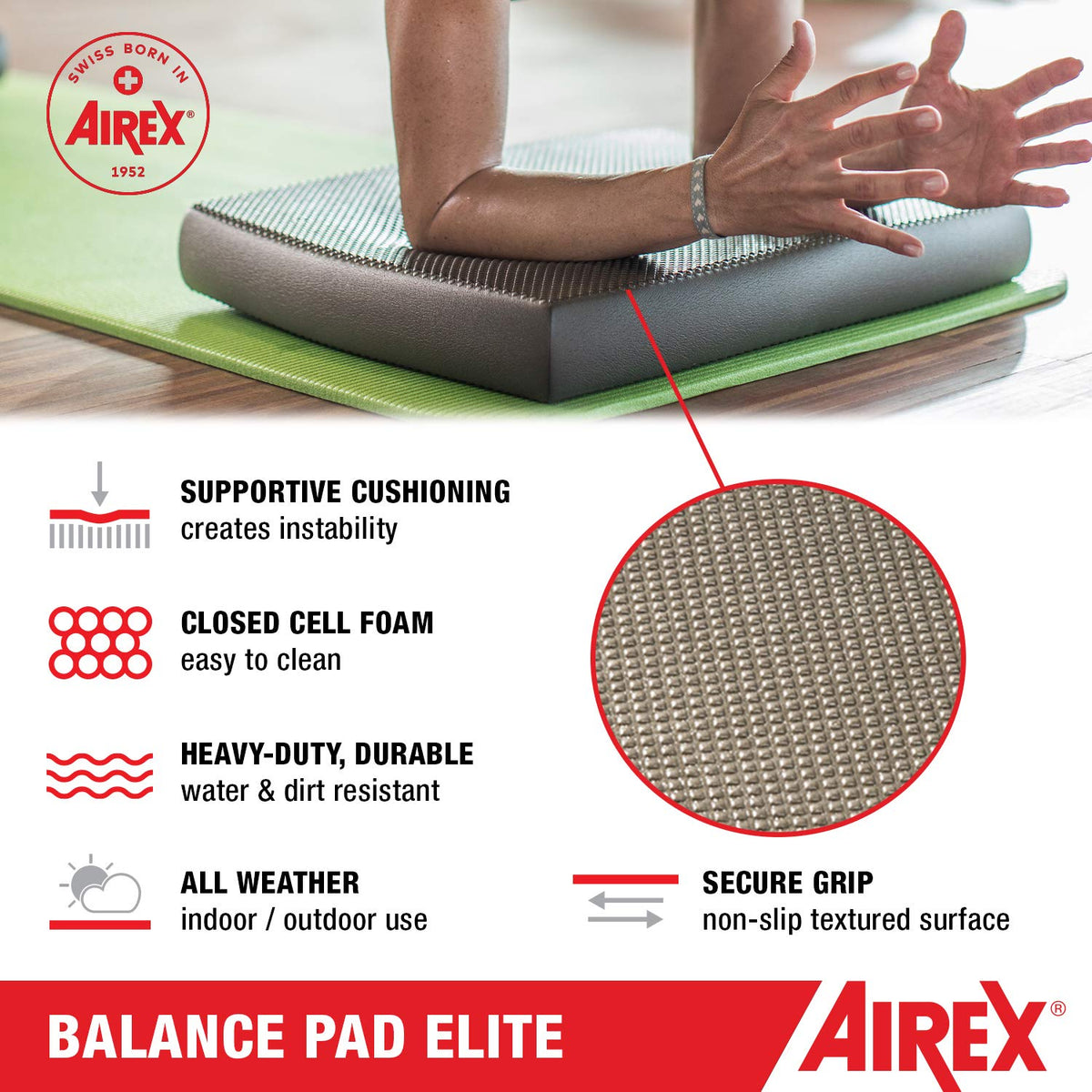 Airex Balance Pad - Exercise Foam Pad Physical Therapy, Workout, Plank, Yoga, Pilates, Stretching, Balancing Stability Mat, Kneeling Cushion, Mobility Strength Trainer for Knee, Ankle - Elite, Blue