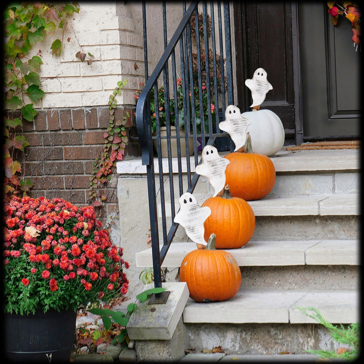 Amyhill 6 Pcs Wooden Halloween Ghost Yard Stakes 15'' Farmhouse Yard Signs Garden Decorations for Holiday Outdoor Lawn Patio Pathway Driveway Party Supplies, 3 Designs
